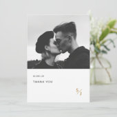 ミニマモダンリスト金ゴールドタイポグラフィ結婚写真 サンキューカード (スタンド正面)