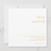 ミニマモダンリスト金ゴールドフォントスクエア結婚ズ 招待状 (正面)