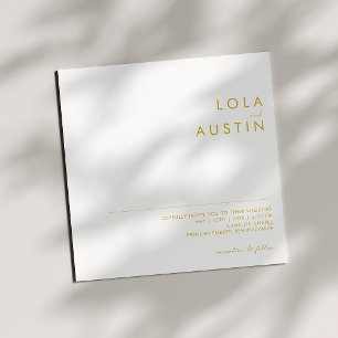 ミニマモダンリスト金ゴールドフォントスクエア結婚ズ 招待状