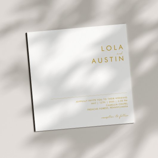 ミニマモダンリスト金ゴールドフォントスクエア結婚ズ 招待状