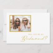 ミニマモダンリスト金ゴールドフォント写真Bridesmaid 招待状 (正面)