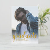 ミニマモダンリスト金ゴールド写真卒業パーティー 招待状 (スタンド正面)