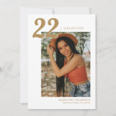 ミニマモダンリスト金ゴールド年写真卒業 招待状 (正面)