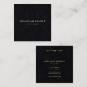 ミニマモダンリスト金ゴールド文字エレガントプレミアムブラック スクエア名刺 (正面/裏面)