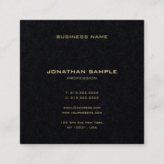 ミニマモダンリスト金ゴールド文字エレガントプレミアムブラック スクエア名刺 (裏面)