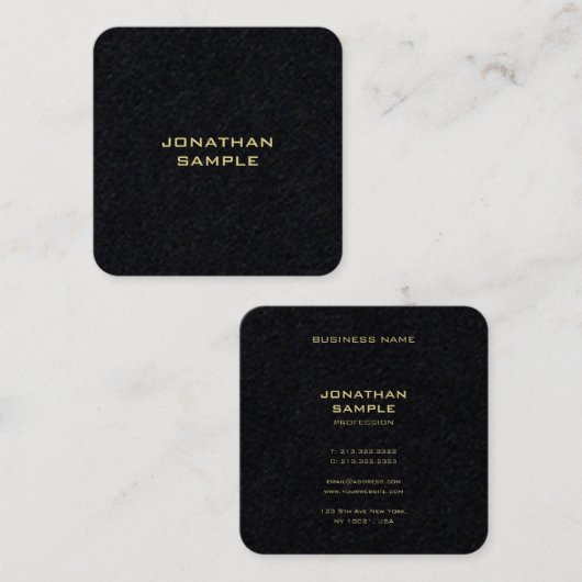 ミニマモダンリスト金ゴールド文字エレガントプレミアムブラック スクエア名刺 (正面/裏面)