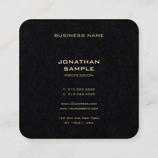 ミニマモダンリスト金ゴールド文字エレガントプレミアムブラック スクエア名刺 (裏面)