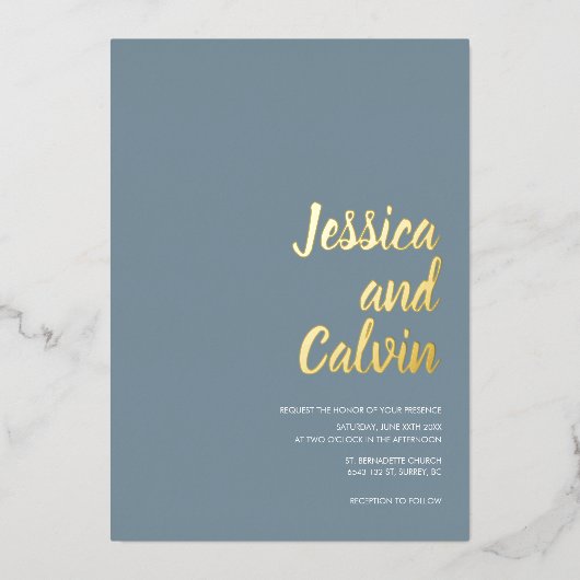 ミニマモダンリスト金ゴールド文字結婚式招待状 箔招待状 (正面)