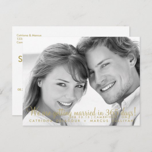 ミニマモダンリスト金ゴールド日付はがきIIを保存 案内ポストカード (正面/裏面)