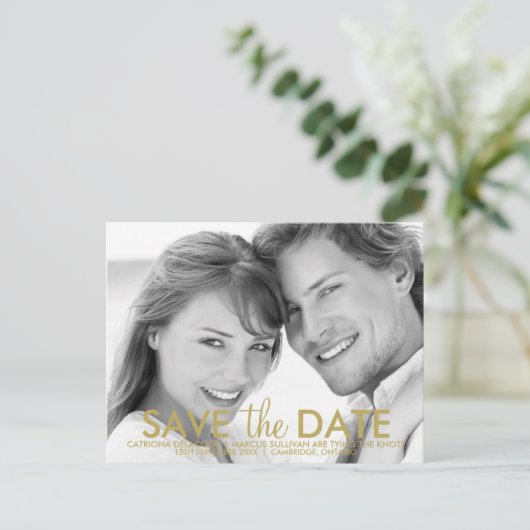 ミニマモダンリスト金ゴールド日付ポストカードの保存 案内ポストカード (スタンド正面)