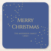 ミニマモダンリスト金ゴールド紙吹雪メリークリスマス スクエアペーパーコースター (正面)