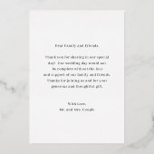 ミニマモダンリスト金ゴールド結婚サンキューカード 箔招待状 (裏面)