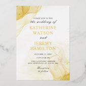 ミニマモダンリスト金ゴールド結婚ズ 箔招待状 (正面)