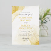 ミニマモダンリスト金ゴールド結婚ズ 箔招待状 (立ち正面)