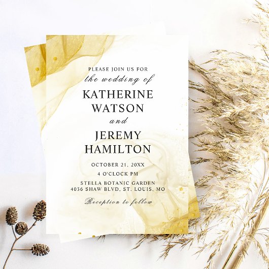 ミニマモダンリスト金ゴールド結婚式招待状 招待状