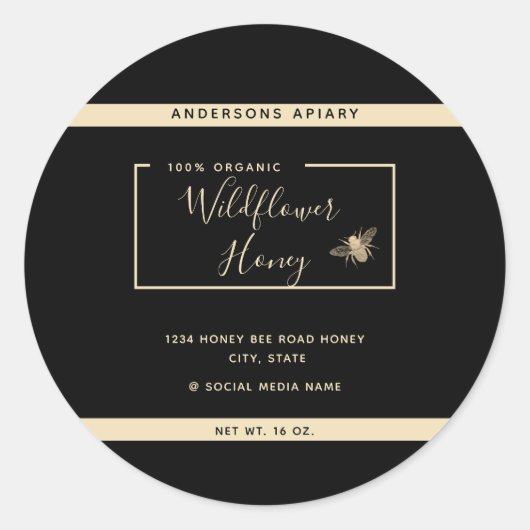 ミニマモダンリスト金ゴールド蜂蜜瓶 ラウンドシール (正面)