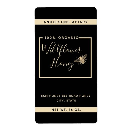 ミニマモダンリスト金ゴールド蜂蜜瓶 ラベル (正面)