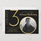 ミニマモダンリスト金ゴールド30歳の誕生日 招待状 (正面)