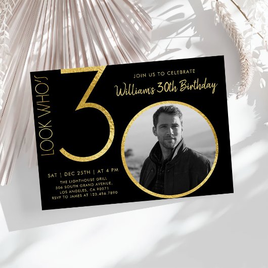 ミニマモダンリスト金ゴールド30歳の誕生日 招待状