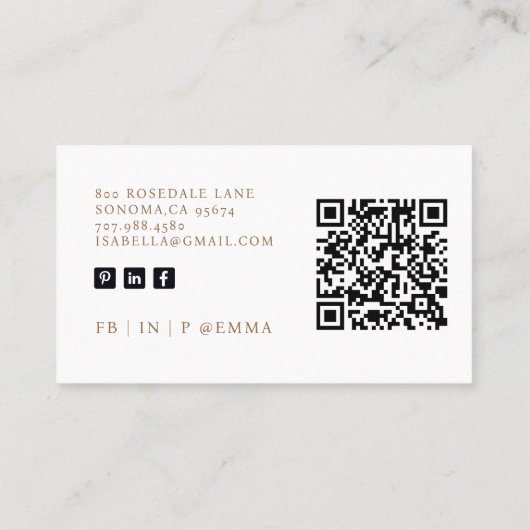 ミニマモダンリスト金ゴールドHelloイベントプランナーQRコード 名刺 (裏面)