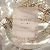 ミニマモダンリスト金箔バラ金ゴールド結婚フローラ 箔招待状