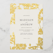 ミニマモダンリスト金箔フローラ結婚ズ 箔招待状 (正面)