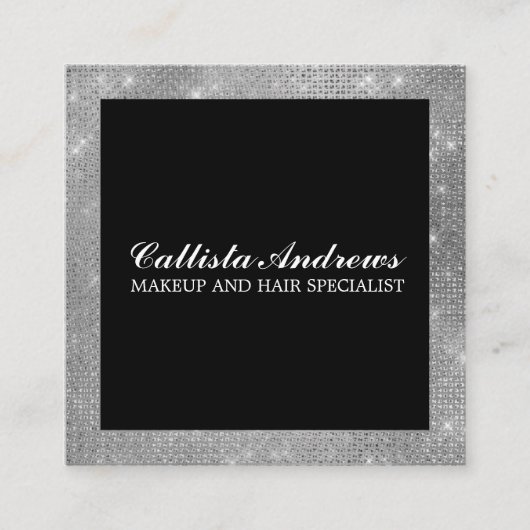 ミニマモダンリスト銀グリッターシンプルメイクアップ スクエア名刺 (正面)