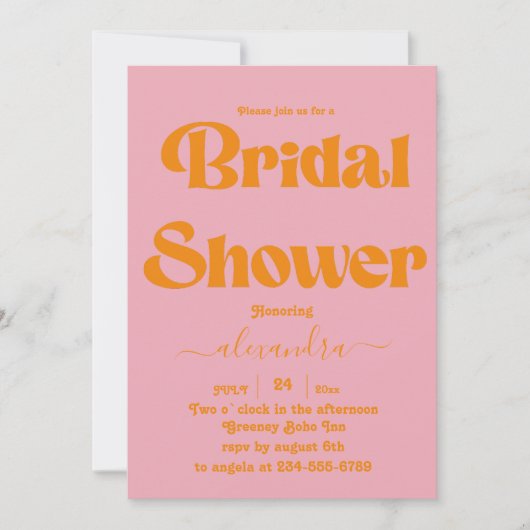 ミニマモダンリスト鮮やかオレンジとピンクブライダルI 招待状 (正面)