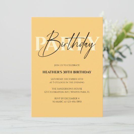 ミニマモダンリスト黄ガーリー誕生日パーティー 招待状 (スタンド正面)