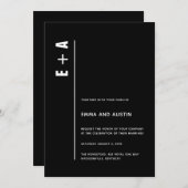 ミニマモダンリスト黒はっきりしたイニシャル結婚ズ 招待状 (正面/裏面)