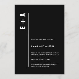 ミニマモダンリスト黒はっきりしたイニシャル結婚ズ 招待状