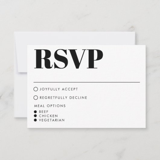 ミニマモダンリスト黒はっきりしたタイポグラフィ結婚ズ 出欠カード (正面)