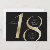 ミニマモダンリスト黒番と金ゴールド18歳の誕生日 招待状 (正面)