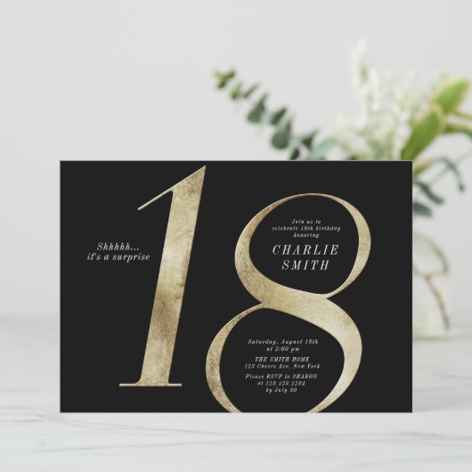 ミニマモダンリスト黒番と金ゴールド18歳の誕生日 招待状