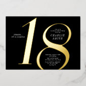 ミニマモダンリスト黒番と金ゴールド18歳の誕生日 箔招待状 (正面)