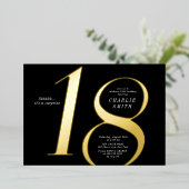 ミニマモダンリスト黒番と金ゴールド18歳の誕生日 箔招待状 (立ち正面)
