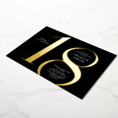 ミニマモダンリスト黒番と金ゴールド18歳の誕生日 箔招待状 (回転した状態)