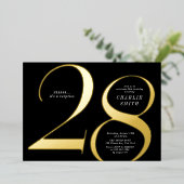 ミニマモダンリスト黒番金ゴールド28歳の誕生日 箔招待状 (立ち正面)