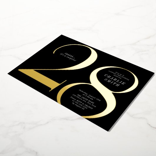 ミニマモダンリスト黒番金ゴールド28歳の誕生日 箔招待状 (回転した状態)