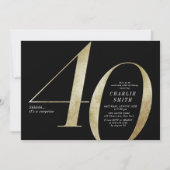 ミニマモダンリスト黒番金ゴールド40歳の誕生日 招待状 (正面)