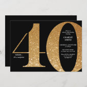 ミニマモダンリスト黒番金ゴールド40歳の誕生日 招待状 (正面/裏面)