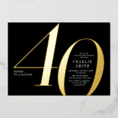 ミニマモダンリスト黒番金ゴールド40歳の誕生日 箔招待状 (正面)
