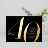 ミニマモダンリスト黒番金ゴールド40歳の誕生日 箔招待状 (立ち正面)