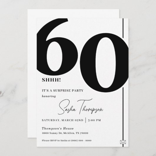 ミニマモダンリスト黒番60歳の誕生日の招待状 招待状 (正面/裏面)