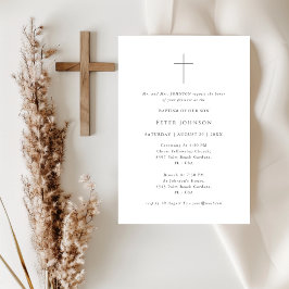 ミニマモダンリスト黒白クロスバプテスマ 招待状