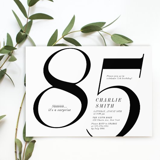 ミニマモダンリスト黒白85歳の誕生日 招待状