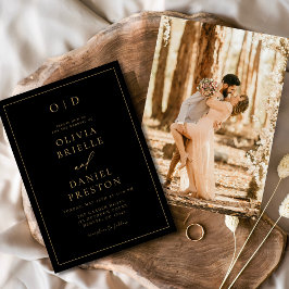 ミニマモダンリスト黒金ゴールド結婚写真 招待状