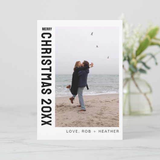 ミニマモダンリスト1枚のフォトパーソナライズされたクリスマス シーズンカード (スタンド正面)