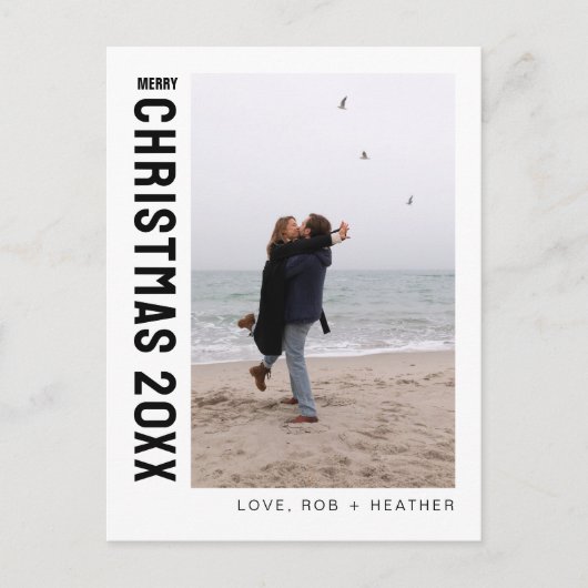 ミニマモダンリスト1枚のフォトパーソナライズされたクリスマス シーズンポストカード (正面)