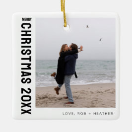 ミニマモダンリスト1枚のフォトパーソナライズされたクリスマス セラミックオーナメント